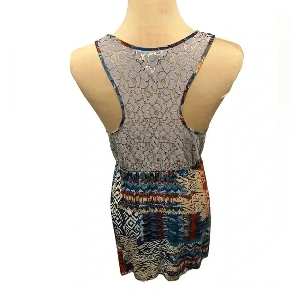 Belle du Jour Geometric Colorful 1/2 Zip Front Lace Racer-bank Tank Dress Large. - Picture 4 of 10